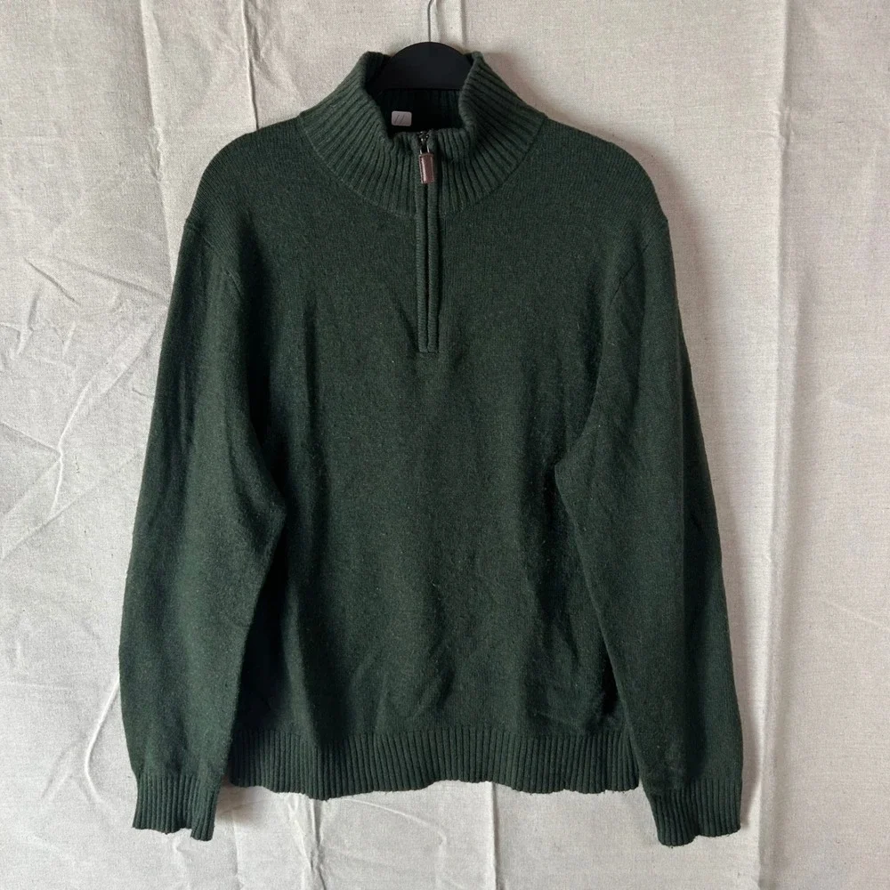 J.Crew Mercantile Mens Green Lambswool Blend Quarter‎ Zip Sweater Large Forest